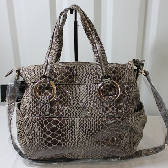 b. Makowsky Womens Margot Shopper Tote Truffle Snakeskin Leather Bag NWT - Picture 3 of 12